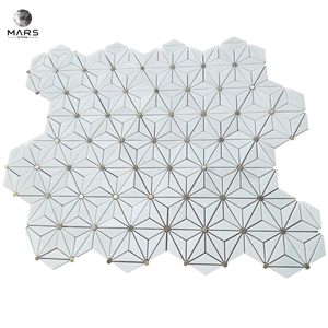 American Style Triangle Hexagon Brass White Marble Mosaic