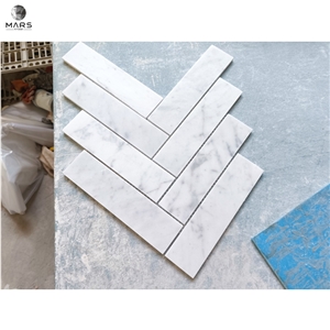 Carrara White Marble Herringbone Kitchen Backsplash Mosaic