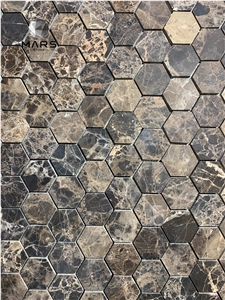 Cheap Price Dark Brown Marble Hexagonal Mosaic Tile