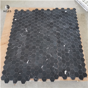 Chinese Black Marble Tile With White Veins Mosaic Hexagonal