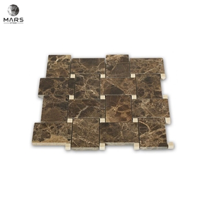 Classical Basket Weave Brown Natural Mosaic Marble Tiles