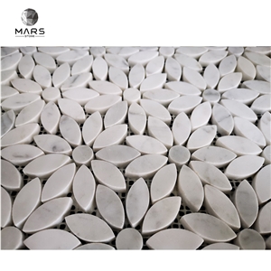 Custom White Flower Marble Pebble Mosaic Stone Tile
