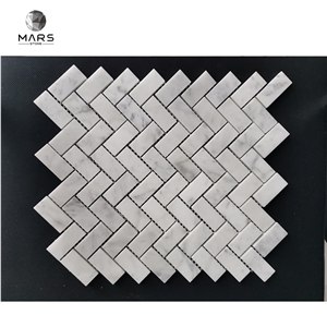 Factory White Herringbone Shape Marble Mosaic Tiles