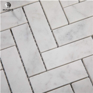 Italian White Carrara Marble 1 X 3 Herringbone Mosaic Tile