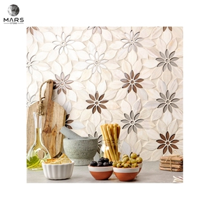 Mixed Colored Flowers Sharped Natural Marble Mosaics Tiles