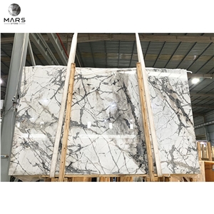 Multi-Grain Polished White Mable Stone Slab Tiles For Wall