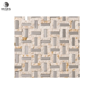 Rectangle Mental Brown Natural Split Marble Mosaics Tiles