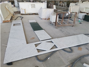 White Carrara Bianco Marble Coffee Table Set In Living Room