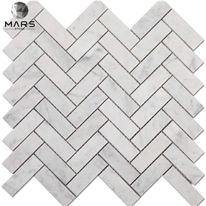 White Herringbone Pattern Polished Marble Mosaic Tile