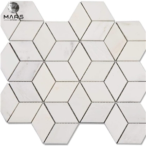 White Marble 3D Cube Rhombus Diamond Hexagon Mosaic Tile