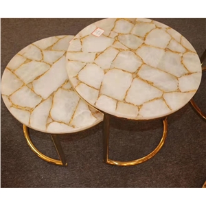 Custom White Agate Gemstone Onyx Table Top Luxury Furniture
