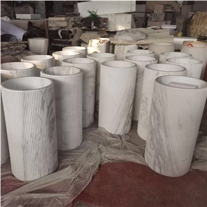 Freestanding Volakas White Marble Hand Wash Pedestal Basin