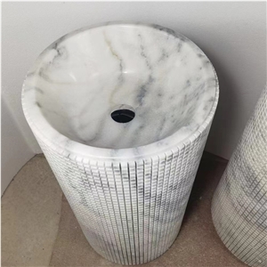 Freestanding Volakas White Marble Hand Wash Pedestal Basin