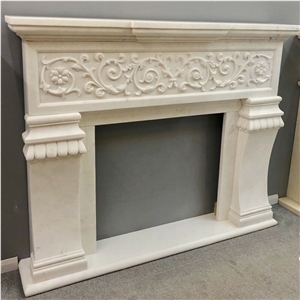 Nice Natural Stone Beige Marble Carved Fireplace 