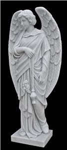 Outdoor  Decoration Life Size White Marble Angel Statue