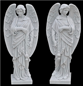 Outdoor  Decoration Life Size White Marble Angel Statue