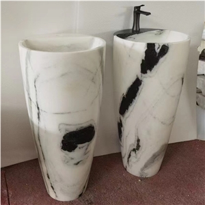 Polished Panda White Marble Pedestal Bathroom Sink