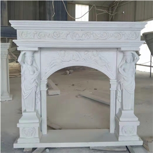 White Marble Angel Carved  Fireplace Mantel