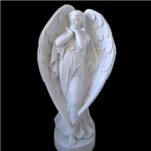 White Marble Angel Goddess Sculpture With Wings
