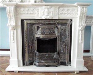 White Marble Fireplace Surround &Fireplace Mantels For Decor