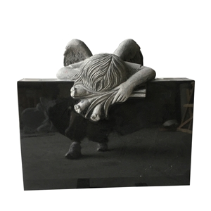 Hand Carved Sitting Weeping Angel Headstone Monument