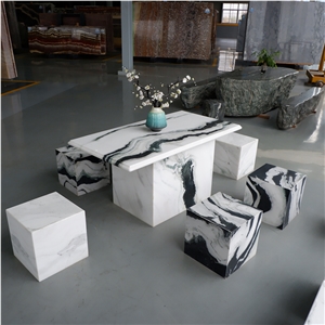 Chinese Panda White Marble Dinner Table Coffee Table