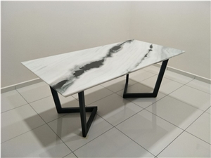 Panda White Chinese Marble Cafe Table Top Dinner Table 
