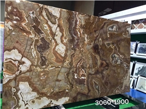 Book Matched Backlit Bar Top Tiger Onyx Stone Thin Panel