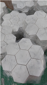Hexagon Carrara White Marble Mosaic Tile For The Floor