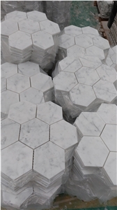 Hexagon Carrara White Marble Mosaic Tile For The Floor