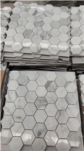 White Bianco Carrara Marble Hexagon  Mosaic Floor Tile