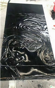 3D Black Marble Water Wave Art Wall Floor Tile