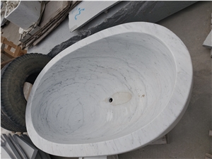 Bianco Carrara White Marble Bathtub Oval Shape Bathtub