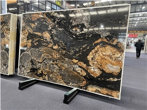 Black Golden Granite Open Book Slab Tile 