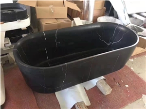 China Black Marquina Marble Bathtub Freestanding Oval 
