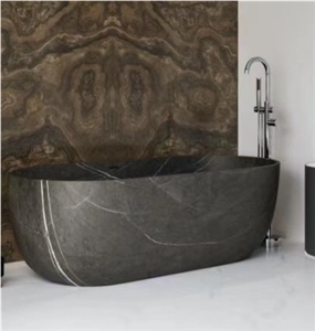 China Black Marquina Marble Bathtub Freestanding Oval 