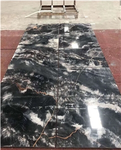 China Fantasy Black Sea Wave Marble Slab Tiles Polished 
