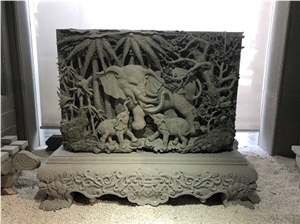 China Grey Granite Animal  Elephant Relief Sulpture 