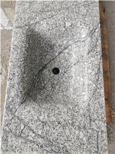 China Grey Granite Solid Countertop Vanitytop Double Sinks