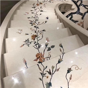 Flower Waterjet Medallion Staircase Marble