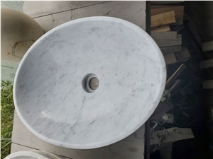 Italy Carrara White Marble Oval Basin Washing Sink