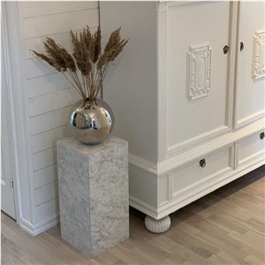 Modern Furniture Stone Side Table, Nero Marquina Marble Natural Stone Plinth Stand