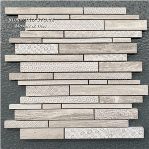 Factory White Wood Mix Patterns Linear Strip Mosaic Tiles