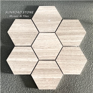 Mosaic Factory White Wood Marble Hexagon Mosaic Tiles