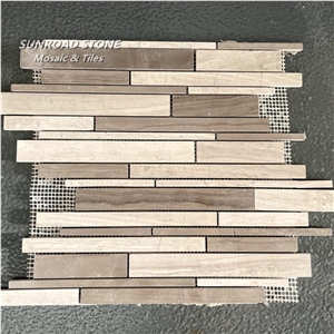White Wood Marble Mix Athens Wood Linear Strips Mosaic