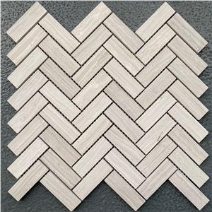 White Wood Marble Mosaic Herringbone Floor Tiles