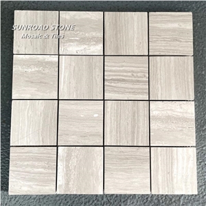 Wooden White Marble Square Mosaic Flooring Tiles