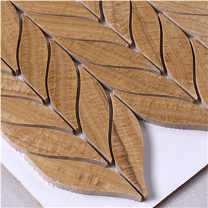 Yellow Wooden Marble Imperial Wood Leaf Shape Mosaic Tiles