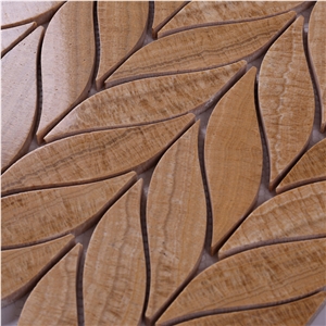 Yellow Wooden Marble Imperial Wood Leaf Shape Mosaic Tiles