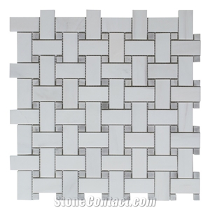 Bianco Dolomite Marble W/Grey Basketweave Mosaic Tile